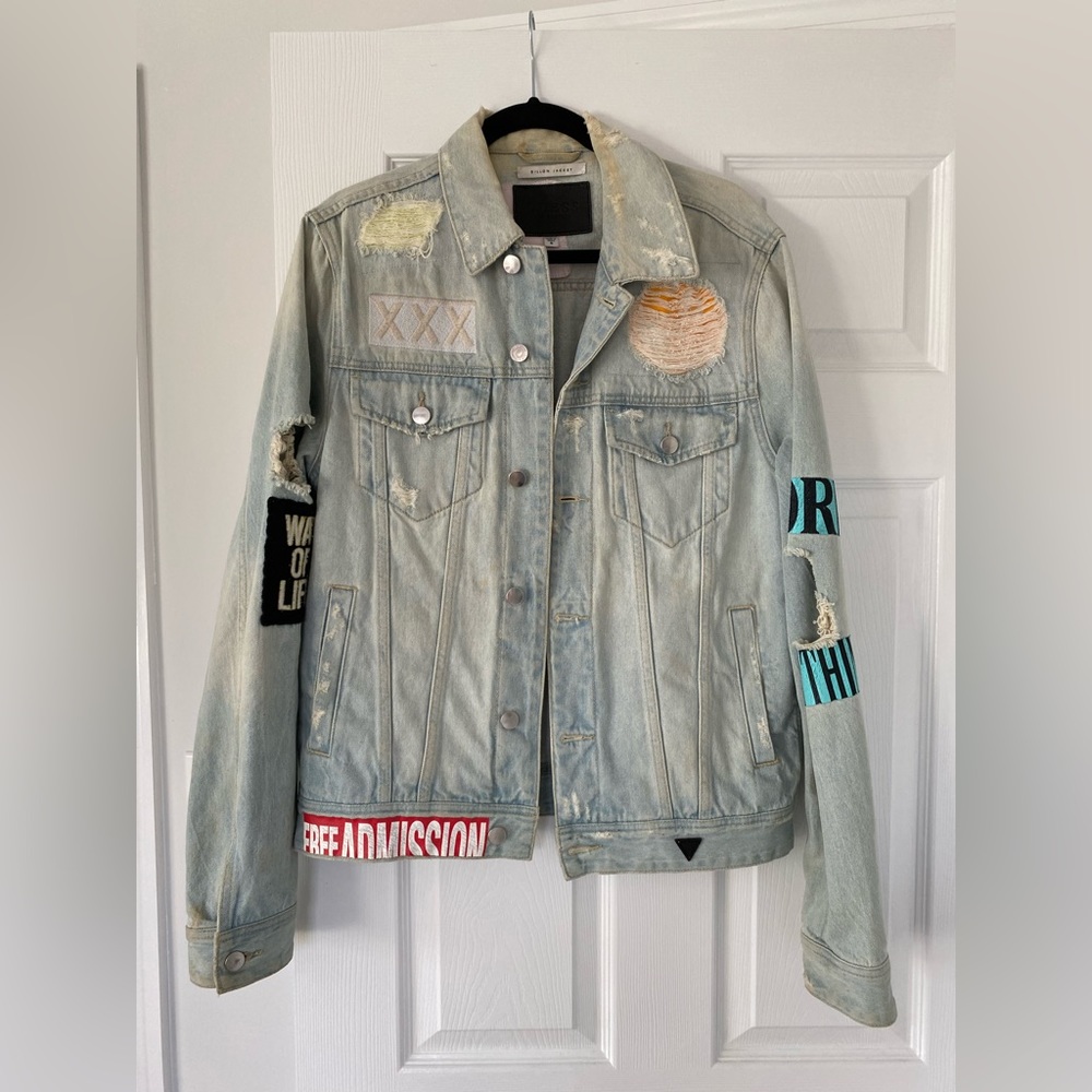 Guess distressed patchwork denim jacket